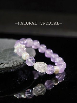 子供用手串紫水晶+白水晶ウサギ