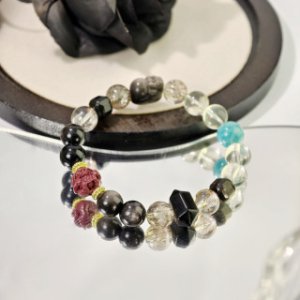 十二支【豚】黄水晶+銀曜石+黒金超+海紋石