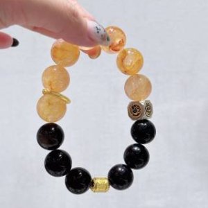 男金王鶴棣同金、金虎眼黒曜石赤膠花黄膠花白幽霊