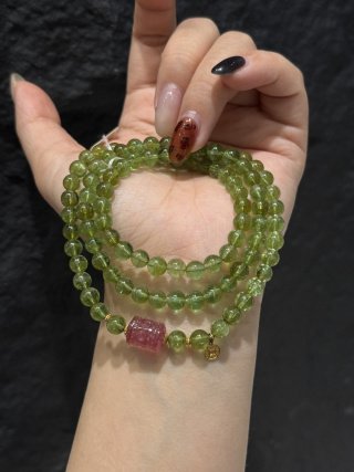  6mm高荷緑碧璽+エンボスバケツビーズ重量36.9 g数量限定、詳細な問い合わせ